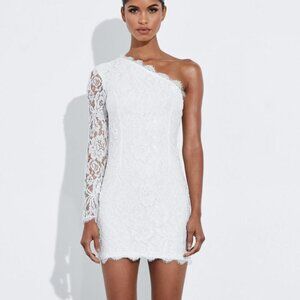 Peace + Love ASOS one shoulder white lace mini dress w/ stone details EUC